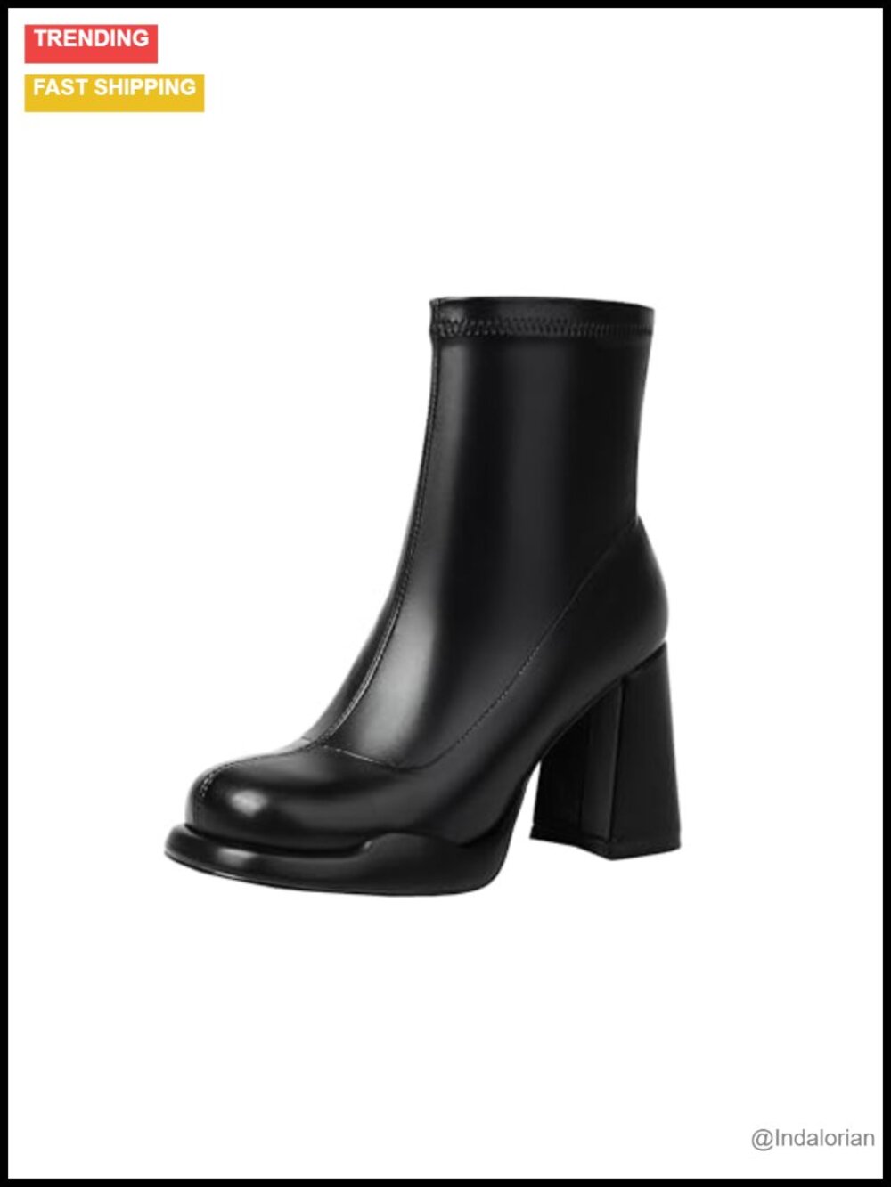 Chunky Heel Platform Go-Go Boots Square Toe Mid Calf with Side Zipper
